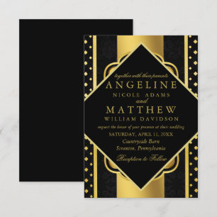 Elegant chic faux gold white modern Gatsby Wedding Invitation