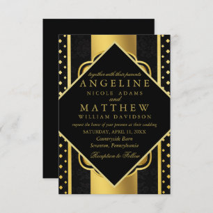 Elegant chic faux gold white modern Gatsby Wedding Invitation
