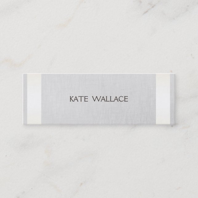 Elegant Chic Faux Satin Gold Striped & Grey Linen Mini Business Card (Front)