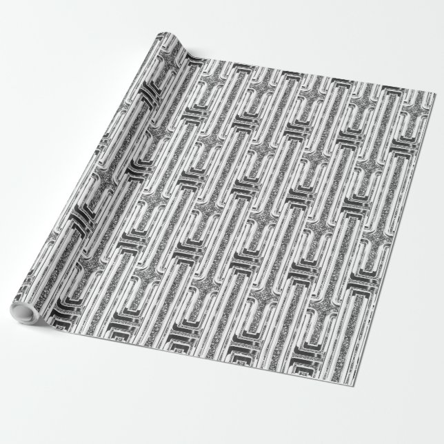 Elegant Chic Faux Silver Grey White Pattern Wrapping Paper (Unrolled)