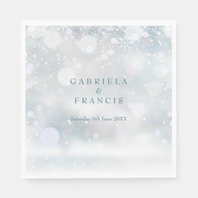 Elegant Chic First Snowflakes Winter Wedding Napkin (Front)