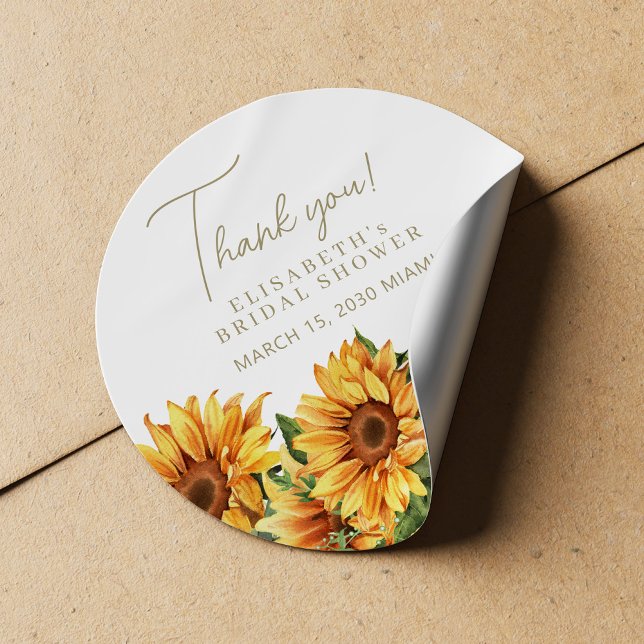 Elegant chic floral bridal shower thank you favour classic round sticker (Creator Uploaded)