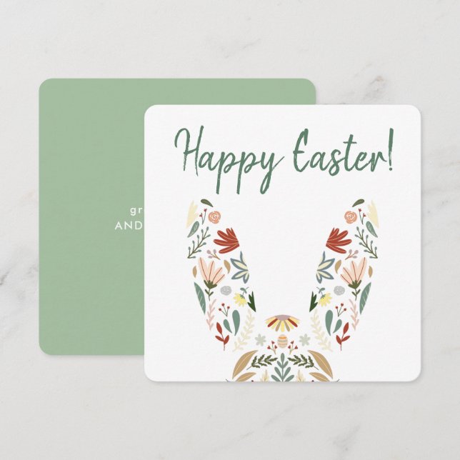 Elegant Chic Floral Bunny Easter Greetings Holiday Card (Front/Back)