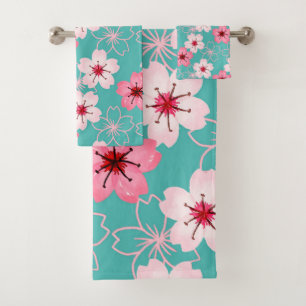Elegant chic  floral Cherry Blossom pattern Bath Towel Set