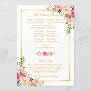 Elegant Chic Floral DIY Wedding Program Fans Back Programme