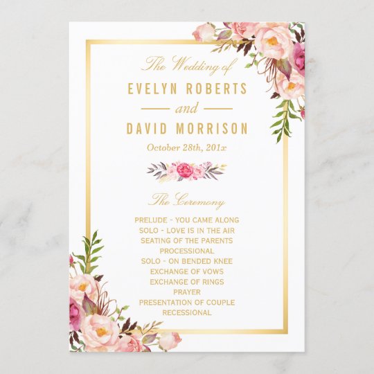 Elegant Chic Floral Diy Wedding Program Fans Front Programme