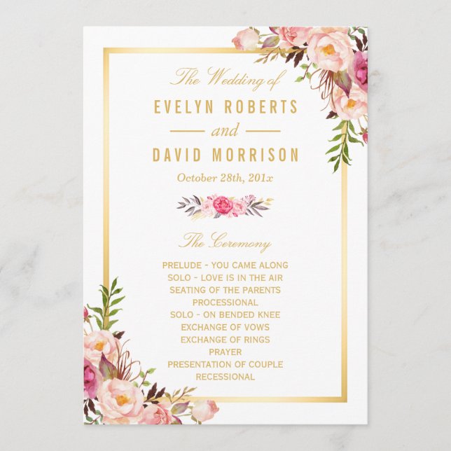 Elegant Chic Floral DIY Wedding Program Fans Front Programme (Front)