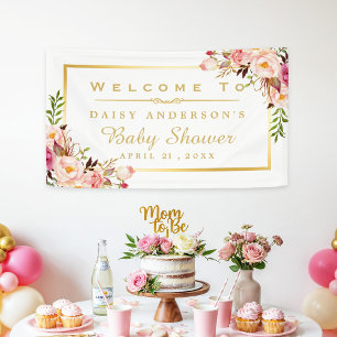Elegant Chic Floral Gold Frame Baby Shower Banner