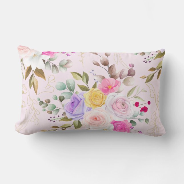 Elegant chic floral lumbar cushion (Front)