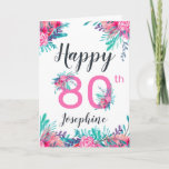 Elegant chic floral number 80th happy birthday card<br><div class="desc">Elegant chic floral number 80th happy birthday with pastel and bright pink,  turquoise,  and purple watercolor flowers,  change the number and move the flowers around .</div>