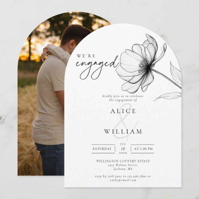 Elegant Chic Floral Photo Engagement Party Arch Invitation (Front/Back)
