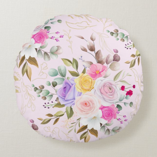Elegant chic floral round cushion (Front)