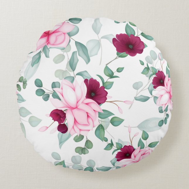 Elegant chic floral round cushion (Front)