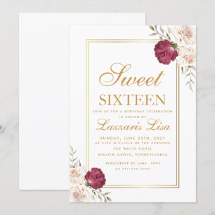 Elegant chic Floral Sweet Sixteen 16 Birthday Invitation