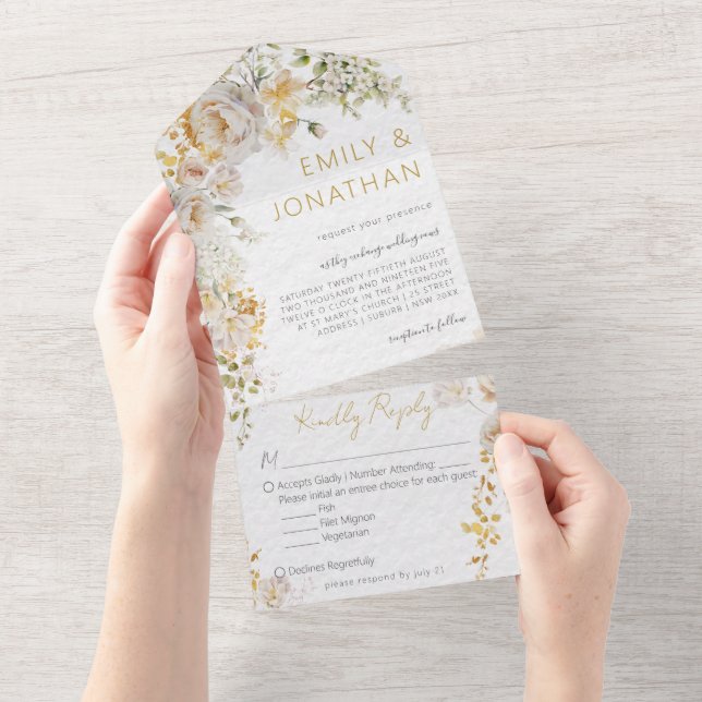 Elegant Chic Floral Wedding All In One Invitation (Tearaway)