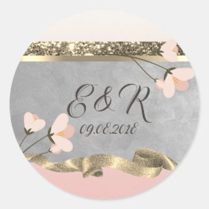 Elegant Chic Floral Wedding Classic Round Sticker
