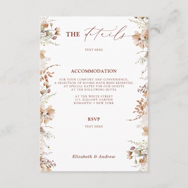 Elegant Chic Floral Wedding Details QR Code Enclosure Card (Front)