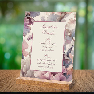 Elegant Chic Floral Wedding Signature Drinks Menu Acrylic Sign