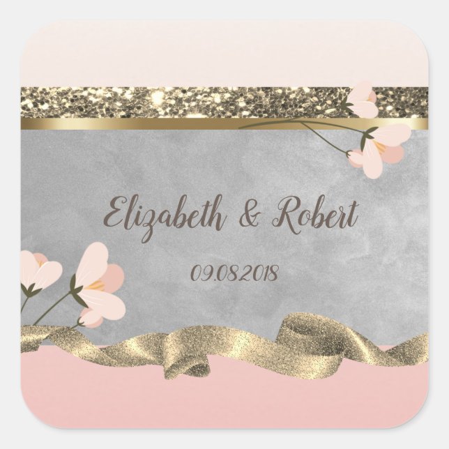 Elegant Chic Floral Wedding Sticker (Front)