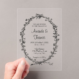 Elegant chic floral wreath wedding acrylic invitations