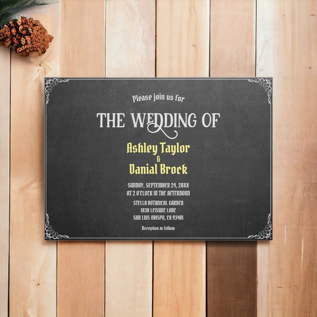 Elegant Chic Flourish Script Chalkboard Wedding Invitation (Creator Uploaded)