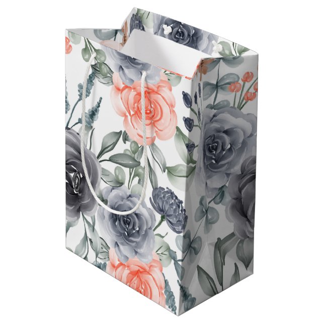 Elegant chic  flower medium gift bag (Back Angled)