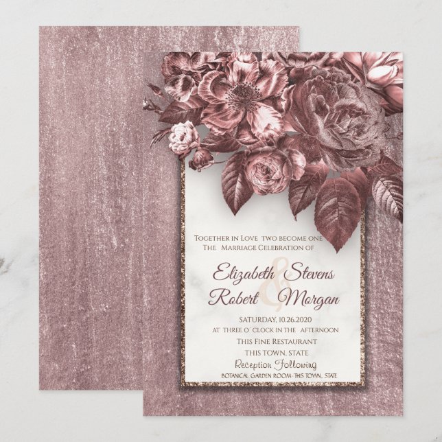 Elegant Chic Flowers Burgundy Wedding Invitation (Front/Back)