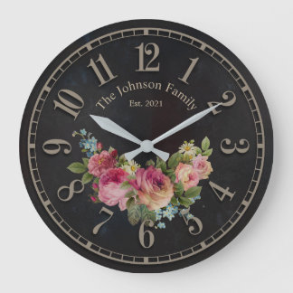 Elegant Chic Flowers Customisable Names Clock
