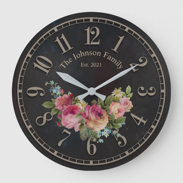 Elegant Chic Flowers Customisable Names Clock (Front)