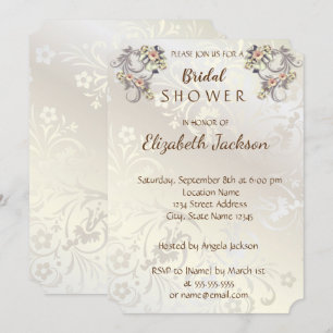 Elegant Chic Flowers Damask  Bridal Shower Invitation