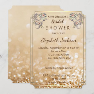 Elegant Chic Flowers Glittery Bokeh  Bridal Shower Invitation