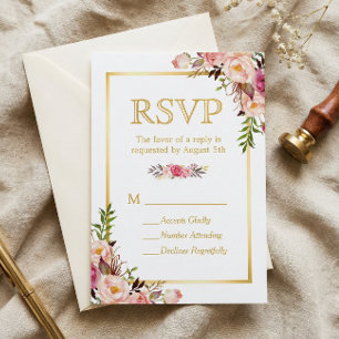Elegant Chic Flowers Gold Frame RSVP Card