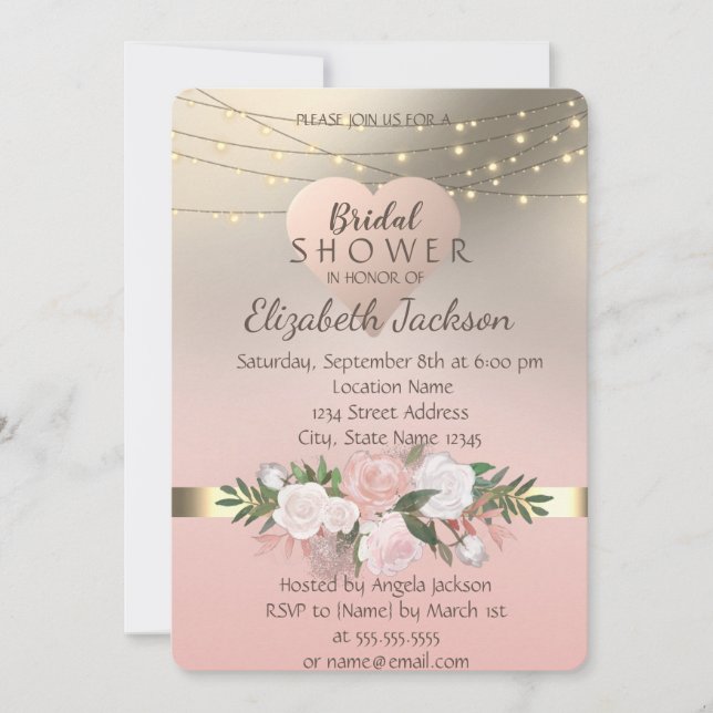 Elegant,Chic Flowers ,Heart Invitation (Front)