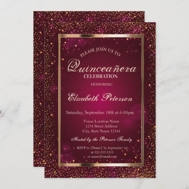 Elegant Chic Frame Confetti  Quinceañera Invitation (Front/Back)
