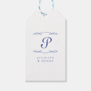 Elegant Chic French Blue Initial Wedding Gift Tags