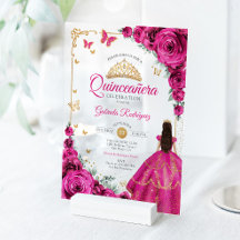 Elegant Chic Fuchsia Pink Roses Gold Quinceanera