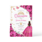 Elegant Chic Fuchsia Pink Roses Gold Quinceanera