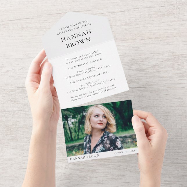 Elegant Chic Funeral | Memorial Photo Keepsake All In One Invitation (Tearaway)