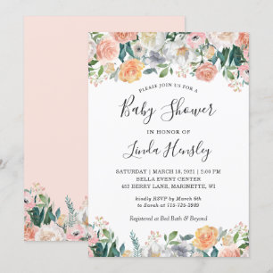 Elegant Chic Garden Rose Peony Floral Baby Shower Invitation