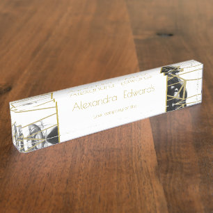 Elegant Chic Geometric Black and Gold Colour Desk Nameplate