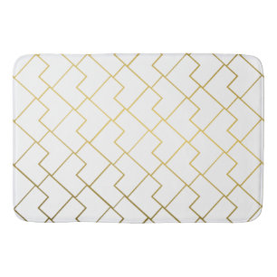 Elegant Chic Geometric Gold White Bath Mat