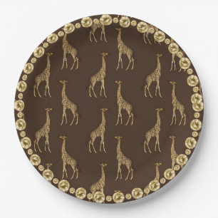 Elegant Chic Giraffe Stylish Gold Rhinestone Glam Paper Plate