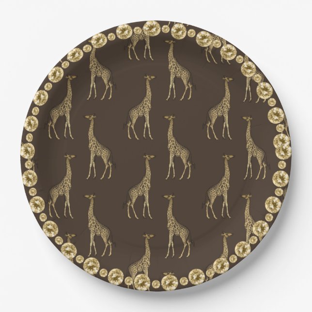 Elegant Chic Giraffe Stylish Gold Rhinestone Glam Paper Plate (Front)