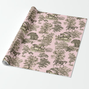 Elegant Chic Girly Beige Pink Horse Toile Wrapping Paper