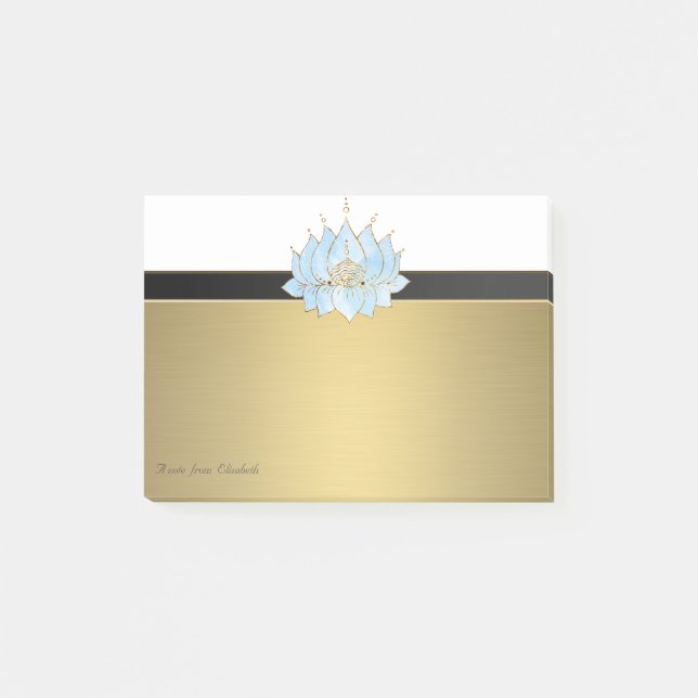 Elegant Chic Girly Faux Gold Lotus Post-it Notes (Front)