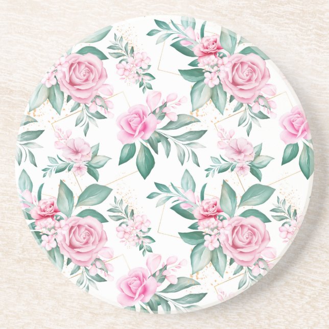 Elegant Chic Girly Pink Floral Coaster (Front)