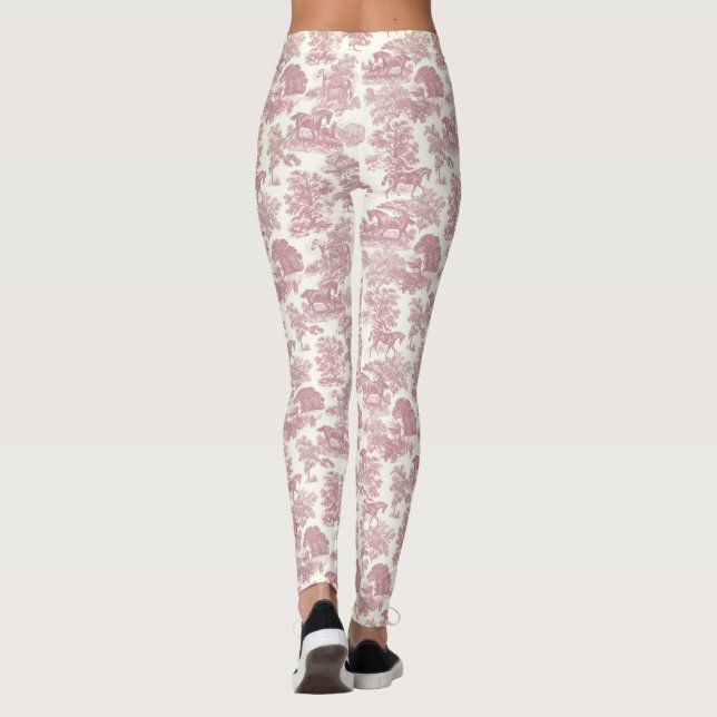 Elegant Chic Girly Pink Horses Toile Leggings (Back)