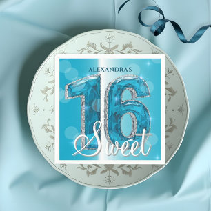 Elegant Chic Glam Blue Sapphire Gemstone Sweet 16 Napkin