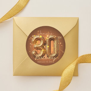 Elegant Chic Glam Brown and Gold 30th Birthday Classic Round Sticker