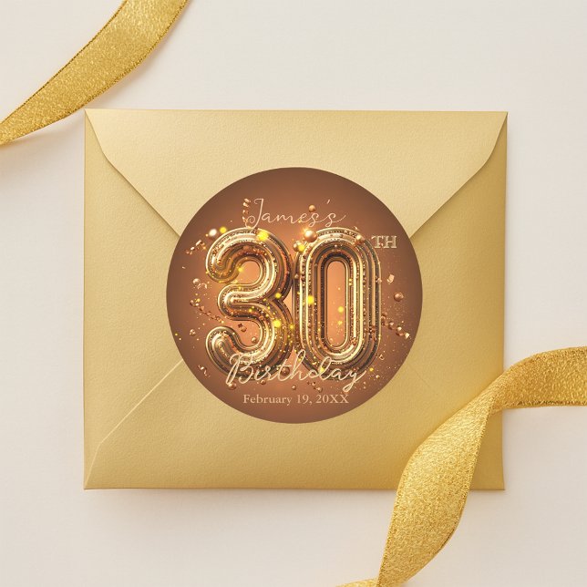Elegant Chic Glam Brown and Gold 30th Birthday Classic Round Sticker (Creator Uploaded)